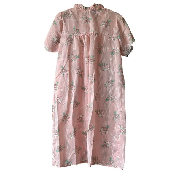 Vintage Ballet New York Pink Floral Nightgown Lace Yoke Short Sleeve Cottagecore - Picture 2 of 14